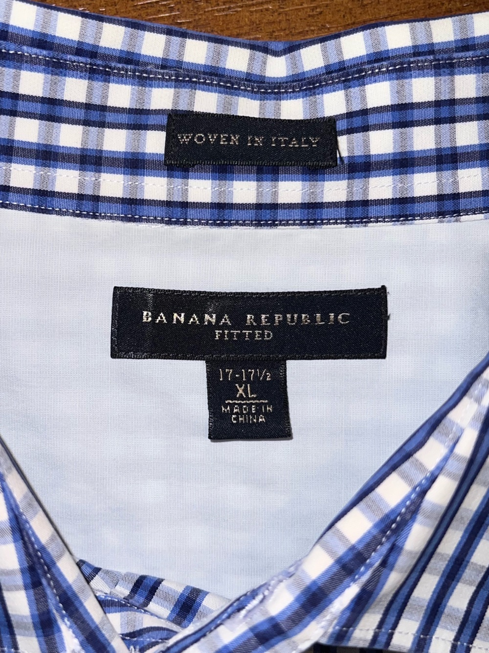 Banana Republic Gingham Classic Blue White Stripe Button Up Shirt Size 17-17.5 - Picture 6 of 8